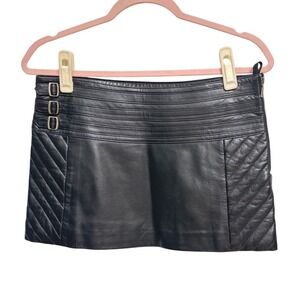 Guess Collection Womens Black 100% Genuine Leather Quilted Moto Mini Skirt 4